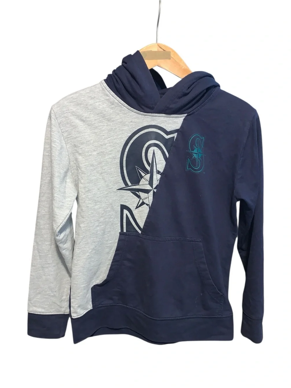 Genuine Merchandise MLB Seattle Mariners Youth Two-Tone Navy & Light Gray Hoodie